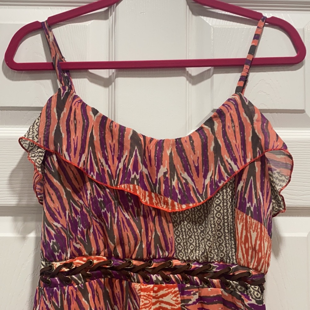 BEBE 2b RUFFLE DRESS XS LEATHER DETAIL-multi-color - Picture 3 of 10